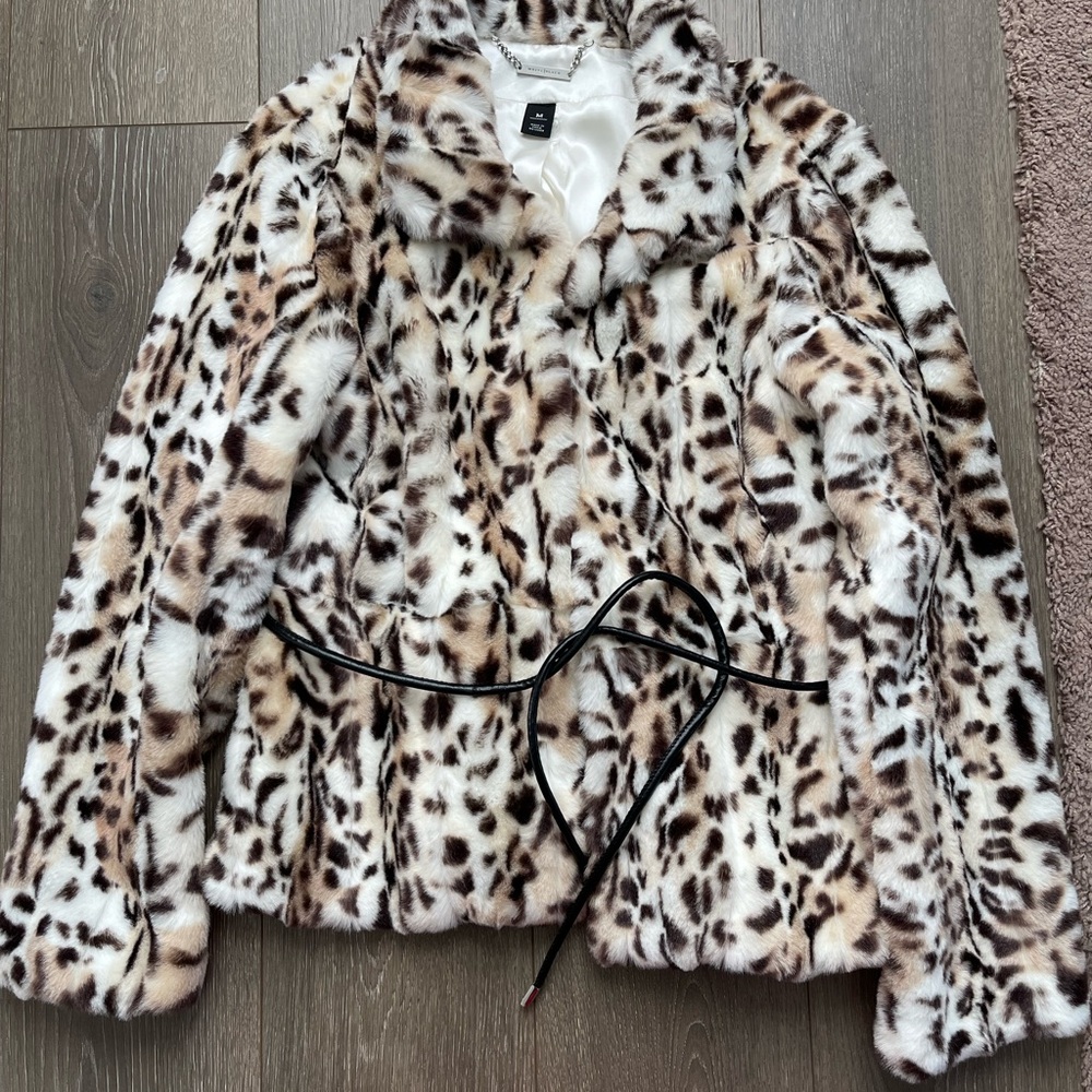 White House Black Market Animal Print Teddy Jacket